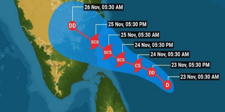 শক্তি বাড়িয়ে ভারতমুখী ঘূর্ণিঝড় ‘নিভার’