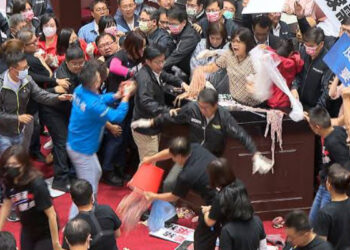 তাইওয়ান পার্লামেন্টে প্রধানমন্ত্রীর ওপর শূকরের নাড়িভুঁড়ি ছুড়ে মারল বিরোধীদল