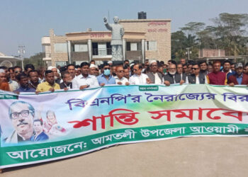 আমতলীতে   সন্ত্রাস ও নৈরাজ্যের প্রতিবাদে আওয়ামীলীগের শান্তি সমাবেশ