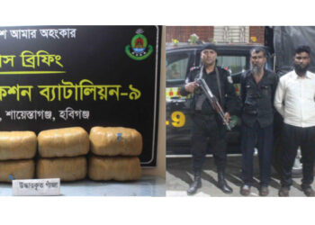 আখাউড়ায় ৩২ কেজি গাঁজাসহ ২ সহোদর   মাদক ব্যবসায়ী র‌্যাবের হাতে গ্রেপ্তার