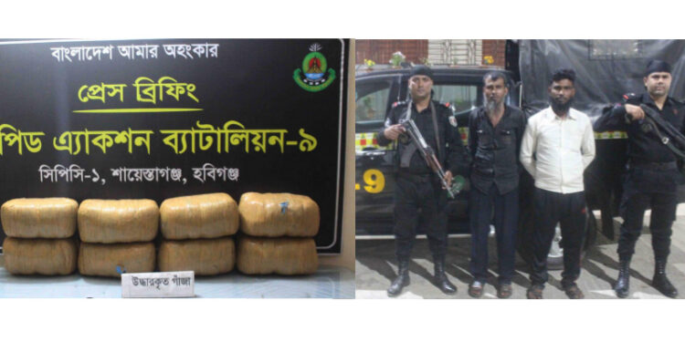 আখাউড়ায় ৩২ কেজি গাঁজাসহ ২ সহোদর মাদক ব্যবসায়ী র্যাবের হাতে গ্রেপ্তার
