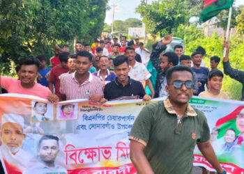 সোনারগাঁয়ে যুবদল নেতা করিম রহমানের মুক্তির দাবীতে ছাত্রদলের বিক্ষোভ মিছিল