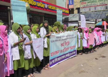 ব্রাহ্মণবাড়িয়ায় ইন্টার্ন ভাতার দাবীতে কর্মবিরতি ও মানববন্ধন