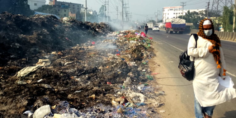 কাঁচপুরে মহাসড়ক ঘেঁষে ময়লার ভাগাড়, ভোগান্তি চরমে