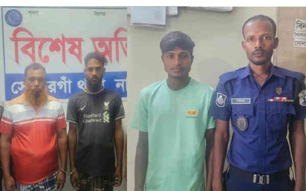 সোনারগাঁয়ে মেঘনা নদীতে অবৈধ বালু উত্তোলনের দায়ে তিনজন গ্রেপ্তার, ড্রেজার পাইপসহ মালপত্র জব্দ